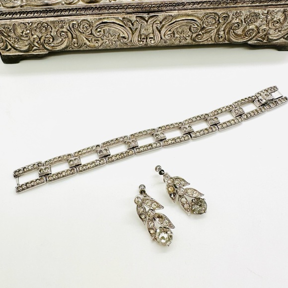 Vintage Rhinestone Bracelet & Sterling Earrings - Picture 1 of 11